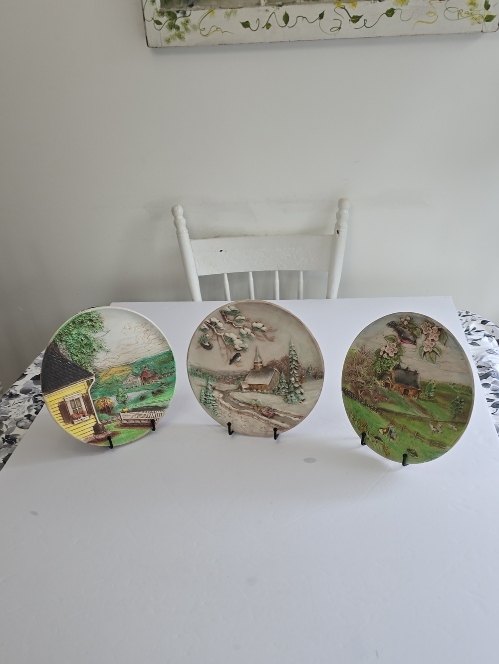 Vintage Set Of 3 '80s 3D Byron Molds Ceramic Decor Cottagecore Farm Church Scene